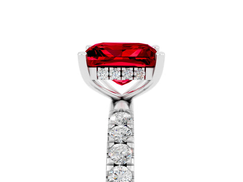 White gold Princess Cut Ruby Pave Band Solitaire Ring with Four-Prong Setting_17