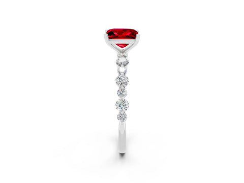 White gold Princess Cut Ruby Prong Set Engagement Ring with Pavé Band_2