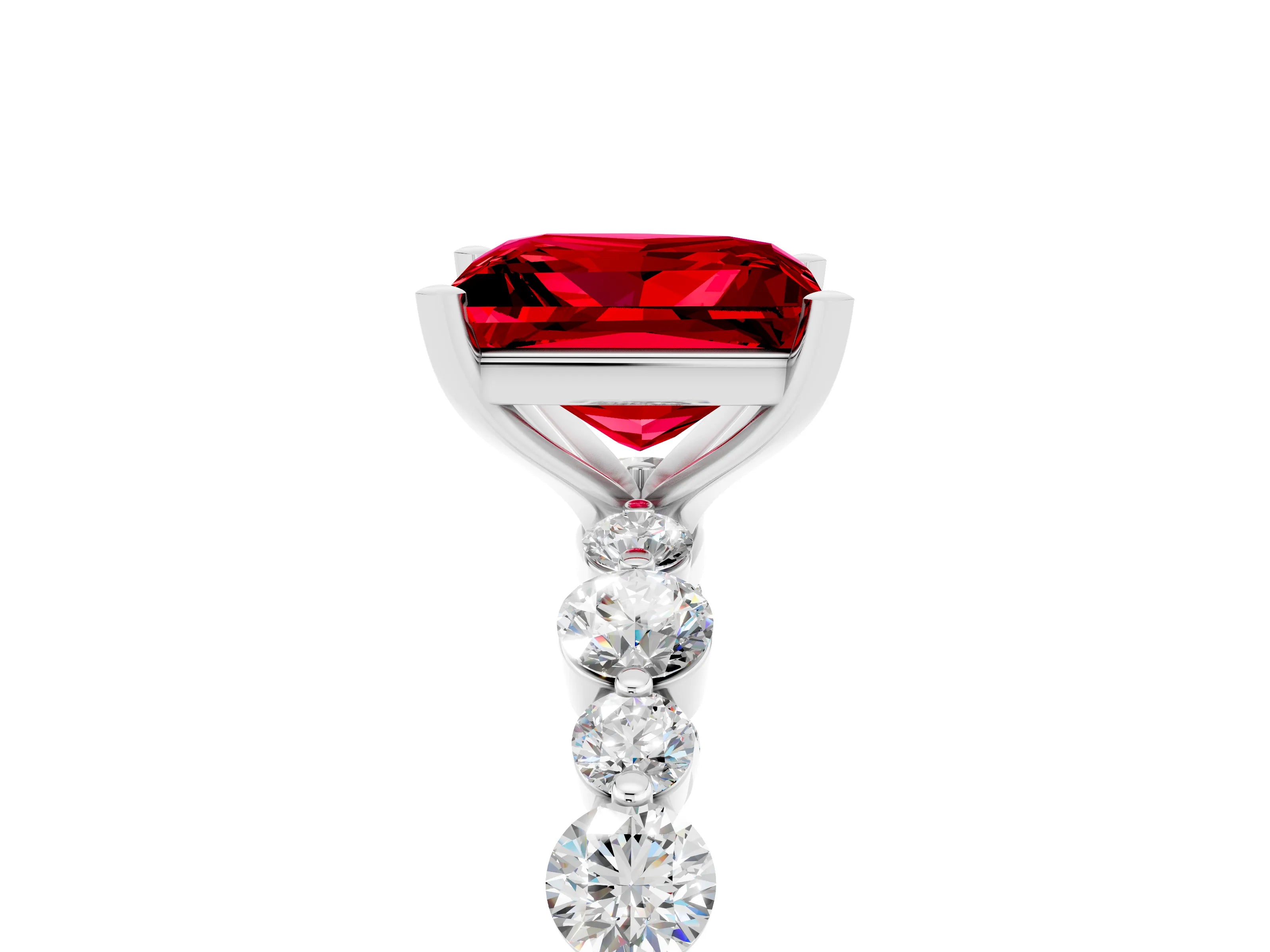 White gold Princess Cut Ruby Prong Set Engagement Ring with Pavé Band_5