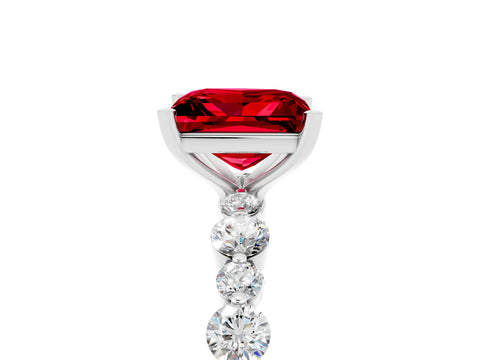 White gold Princess Cut Ruby Prong Set Engagement Ring with Pavé Band_5