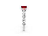 White gold Princess Cut Ruby Prong Setting with Side Stones on a Pave Band_2