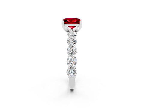 White gold Princess Cut Ruby Prong Setting with Side Stones on a Pave Band_2