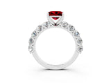 White gold Princess Cut Ruby Prong Setting with Side Stones on a Pave Band_3