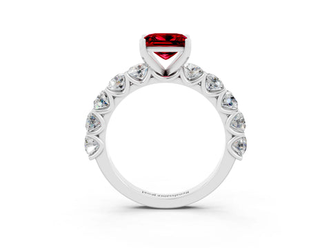 White gold Princess Cut Ruby Prong Setting with Side Stones on a Pave Band_3