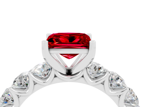 White gold Princess Cut Ruby Prong Setting with Side Stones on a Pave Band_4