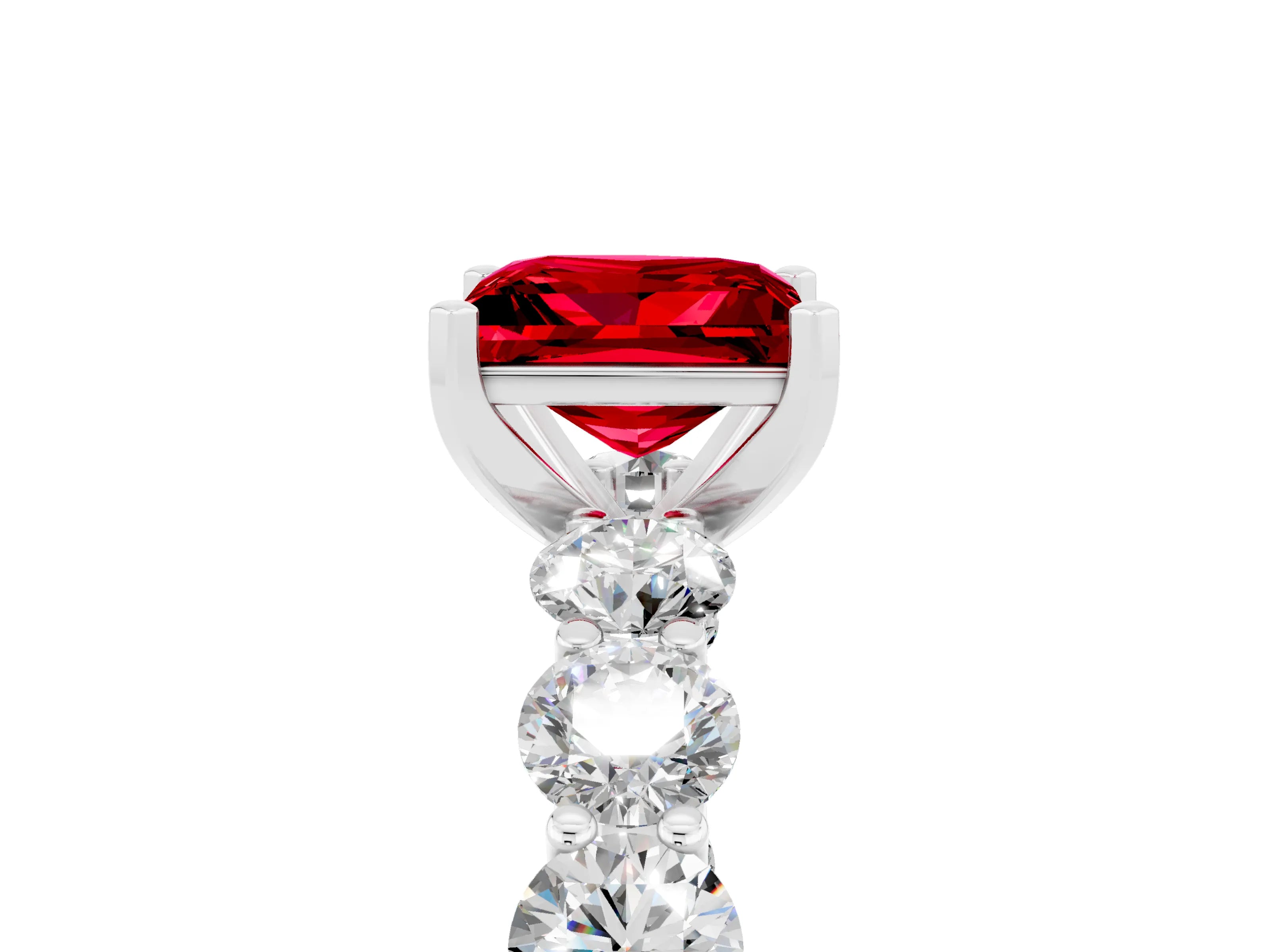 White gold Princess Cut Ruby Prong Setting with Side Stones on a Pave Band_5