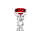 White gold Princess Cut Ruby Prong Setting with Side Stones on a Pave Band_5