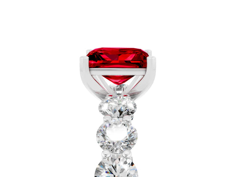 White gold Princess Cut Ruby Prong Setting with Side Stones on a Pave Band_5