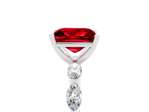 White gold Princess Cut Ruby Ring with Marquise Side Stones and Prong Setting_5