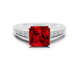 White gold Princess Cut Ruby Ring with Milgrain Pavé Band and Four-Prong Setting_12