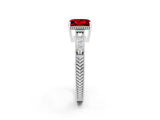 White gold Princess Cut Ruby Ring with Milgrain Pavé Band and Four-Prong Setting_14