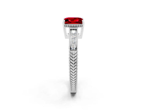 White gold Princess Cut Ruby Ring with Milgrain Pavé Band and Four-Prong Setting_14