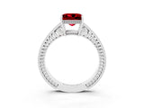 White gold Princess Cut Ruby Ring with Milgrain Pavé Band and Four-Prong Setting_15