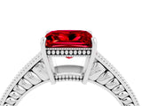 White gold Princess Cut Ruby Ring with Milgrain Pavé Band and Four-Prong Setting_16