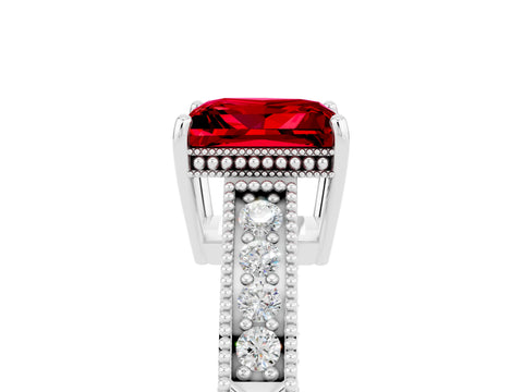 White gold Princess Cut Ruby Ring with Milgrain Pavé Band and Four-Prong Setting_17