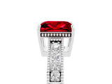 White gold Princess Cut Ruby Ring with Milgrain Pavé Band and Four-Prong Setting_17
