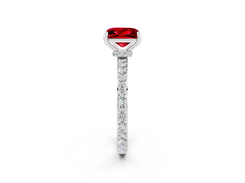 White gold Princess Cut Ruby Ring with Pavé Band and Four-Prong Setting_2