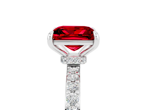 White gold Princess Cut Ruby Ring with Pavé Band and Four-Prong Setting_5