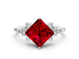 White gold Princess Cut Ruby Ring with Side Stones and Four-Prong Setting_36