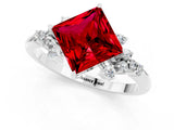 White gold Princess Cut Ruby Ring with Side Stones and Four-Prong Setting_37