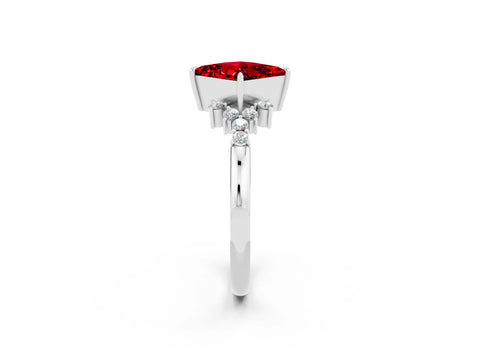 White gold Princess Cut Ruby Ring with Side Stones and Four-Prong Setting_38