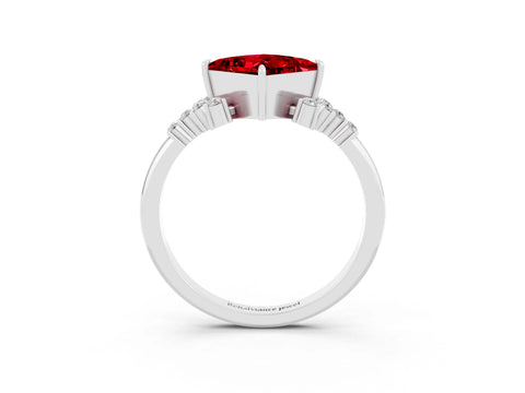 White gold Princess Cut Ruby Ring with Side Stones and Four-Prong Setting_39