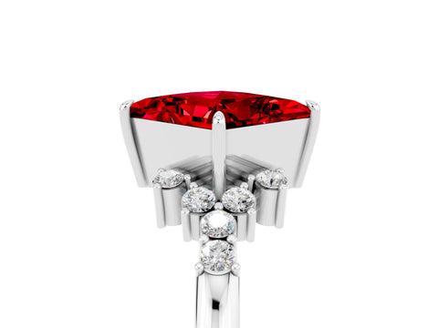 White gold Princess Cut Ruby Ring with Side Stones and Four-Prong Setting_41