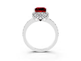 White gold Princess Cut Ruby Scalloped Halo Engagement Ring with Round Shared Prong Band_15