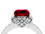 White gold Princess Cut Ruby Scalloped Halo Engagement Ring with Round Shared Prong Band_16