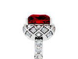 White gold Princess Cut Ruby Scalloped Halo Engagement Ring with Round Shared Prong Band_17