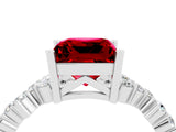 White gold Princess Cut Ruby Scattered Round Accent Ring with Prong Setting_46