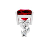 White gold Princess Cut Ruby Scattered Round Accent Ring with Prong Setting_47