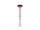 White gold Princess Cut Ruby Side Stone Solitaire Ring with Round  and Four-Prong Setting_50