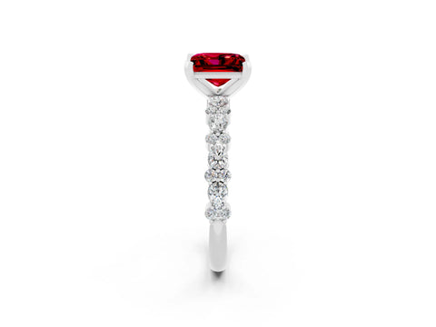 White gold Princess Cut Ruby Side Stone Solitaire Ring with Round  and Four-Prong Setting_50