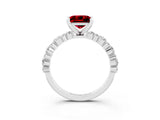White gold Princess Cut Ruby Side Stone Solitaire Ring with Round  and Four-Prong Setting_51
