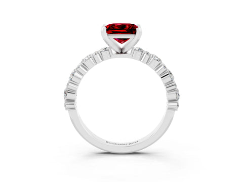 White gold Princess Cut Ruby Side Stone Solitaire Ring with Round  and Four-Prong Setting_51