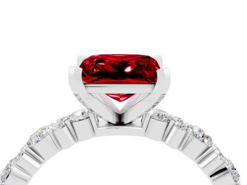 White gold Princess Cut Ruby Side Stone Solitaire Ring with Round  and Four-Prong Setting_52