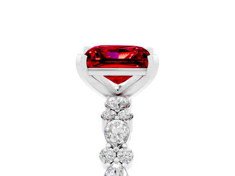 White gold Princess Cut Ruby Side Stone Solitaire Ring with Round  and Four-Prong Setting_53