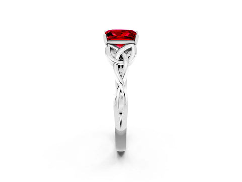 White gold Princess Cut Ruby Solitaire Celtic Knot Ring with Four-Prong Setting_14