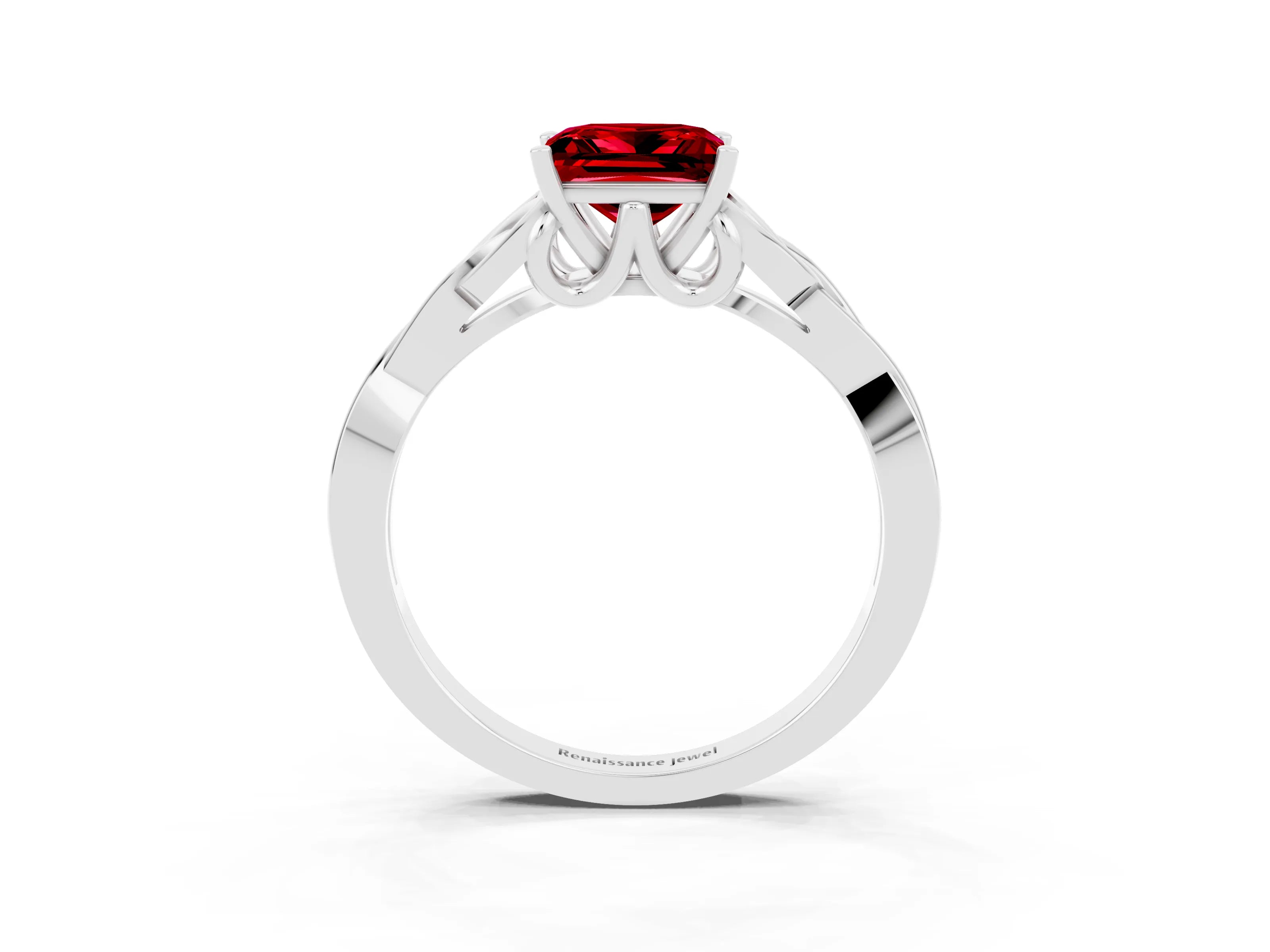 White gold Princess Cut Ruby Solitaire Celtic Knot Ring with Four-Prong Setting_15