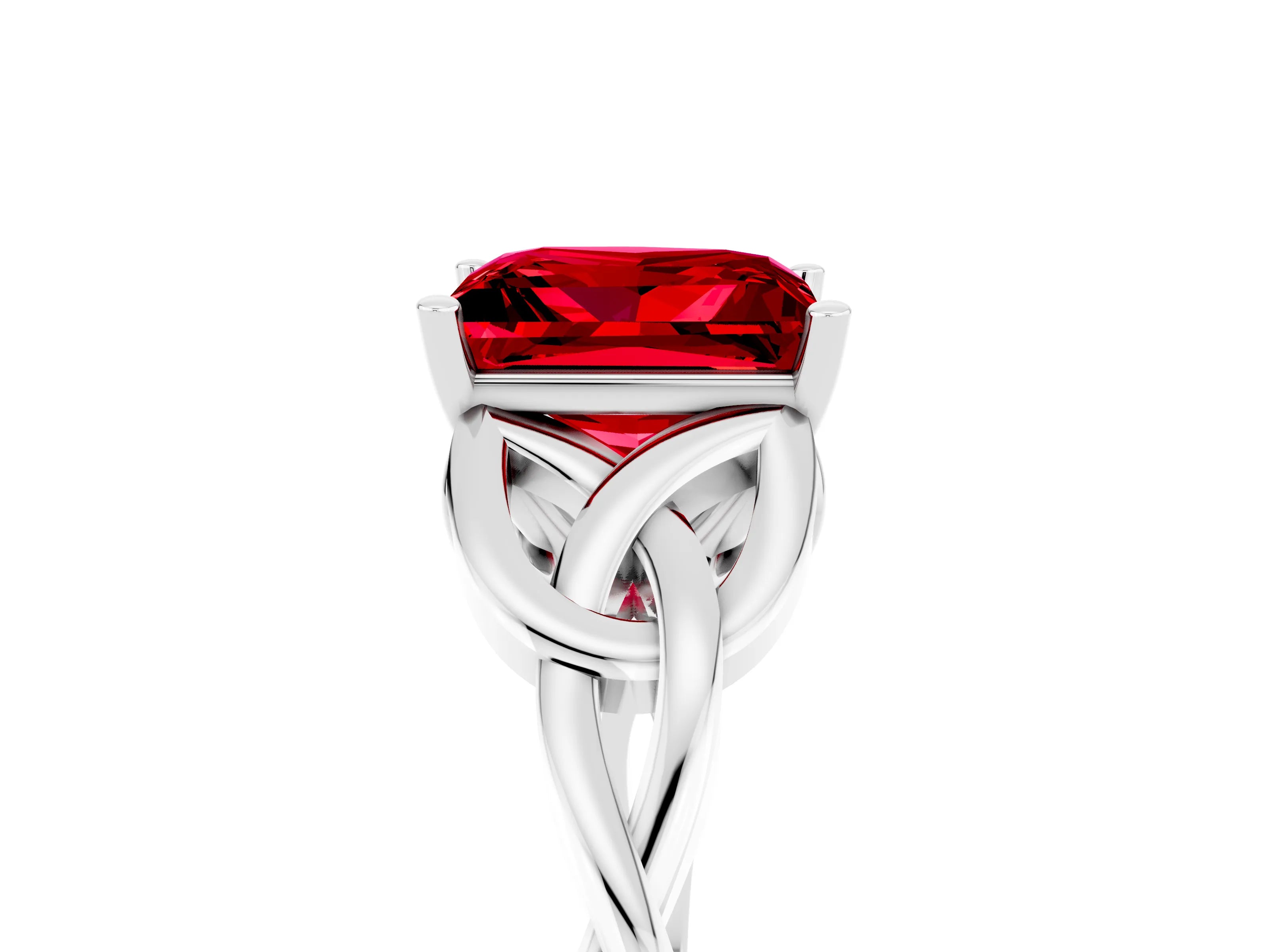 White gold Princess Cut Ruby Solitaire Celtic Knot Ring with Four-Prong Setting_17