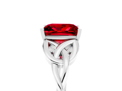 White gold Princess Cut Ruby Solitaire Celtic Knot Ring with Four-Prong Setting_17