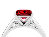 White gold Princess Cut Ruby Solitaire Engagement Ring with Cathedral Setting and Four-Prong Mount_136