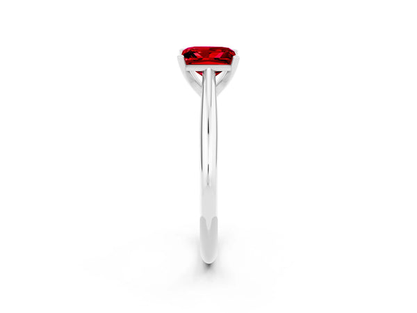 Silver Princess Cut Ruby Solitaire Engagement Ring with Cathedral Setting and Four-Prong Mount
