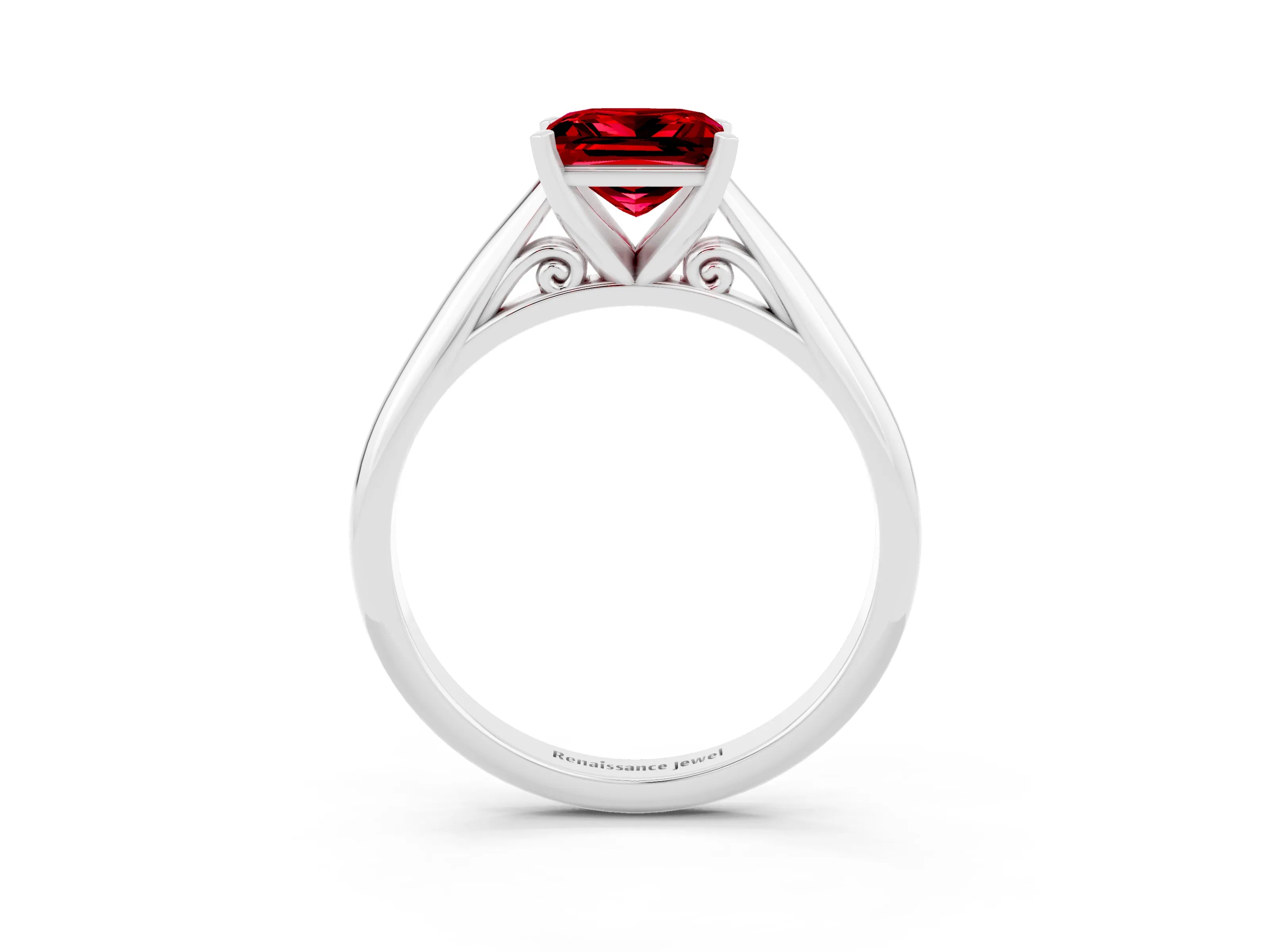 White gold Princess Cut Ruby Solitaire Engagement Ring with Cathedral Setting and Four-Prong Mount_15