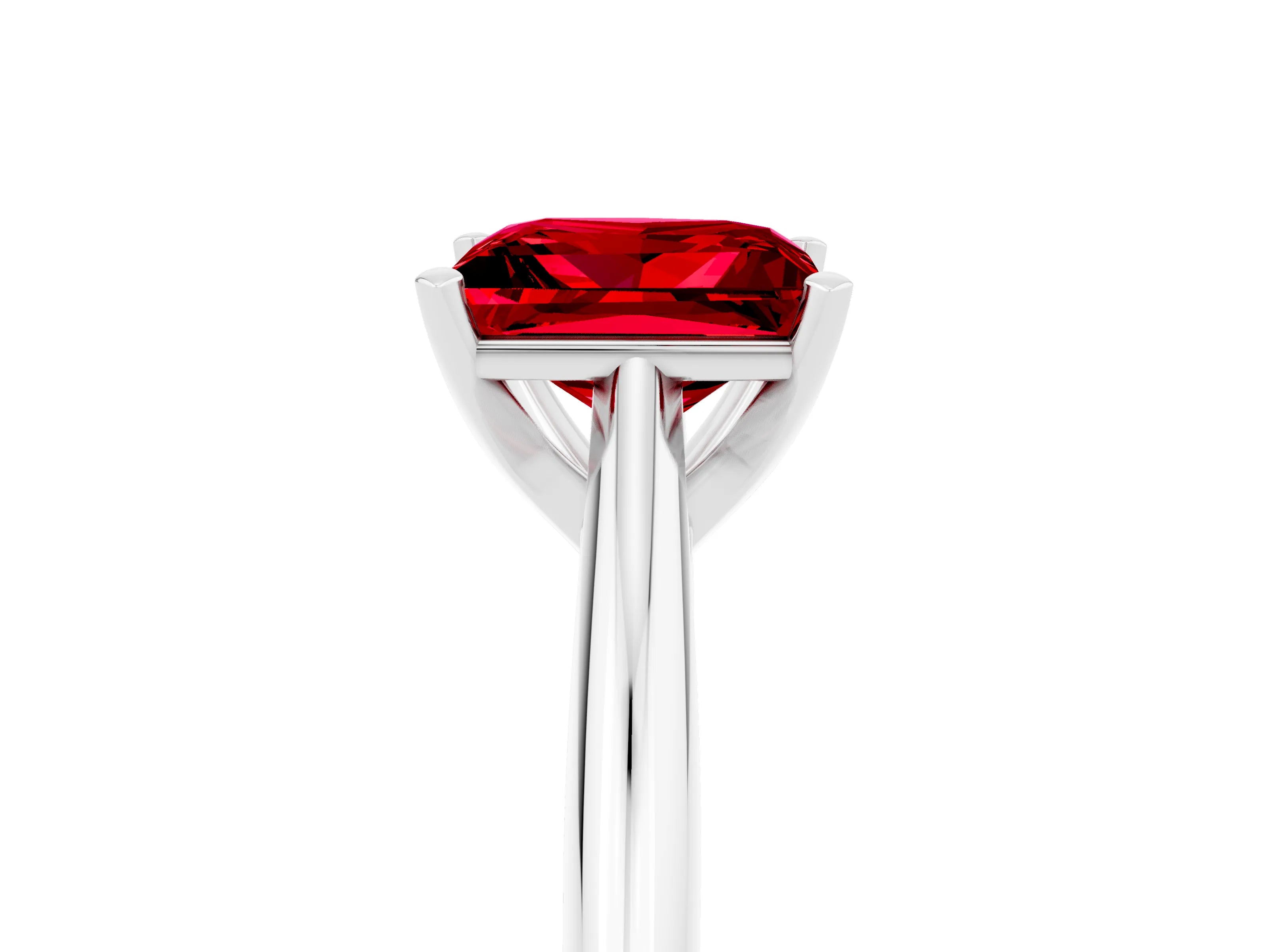 White gold Princess Cut Ruby Solitaire Engagement Ring with Cathedral Setting and Four-Prong Mount_17