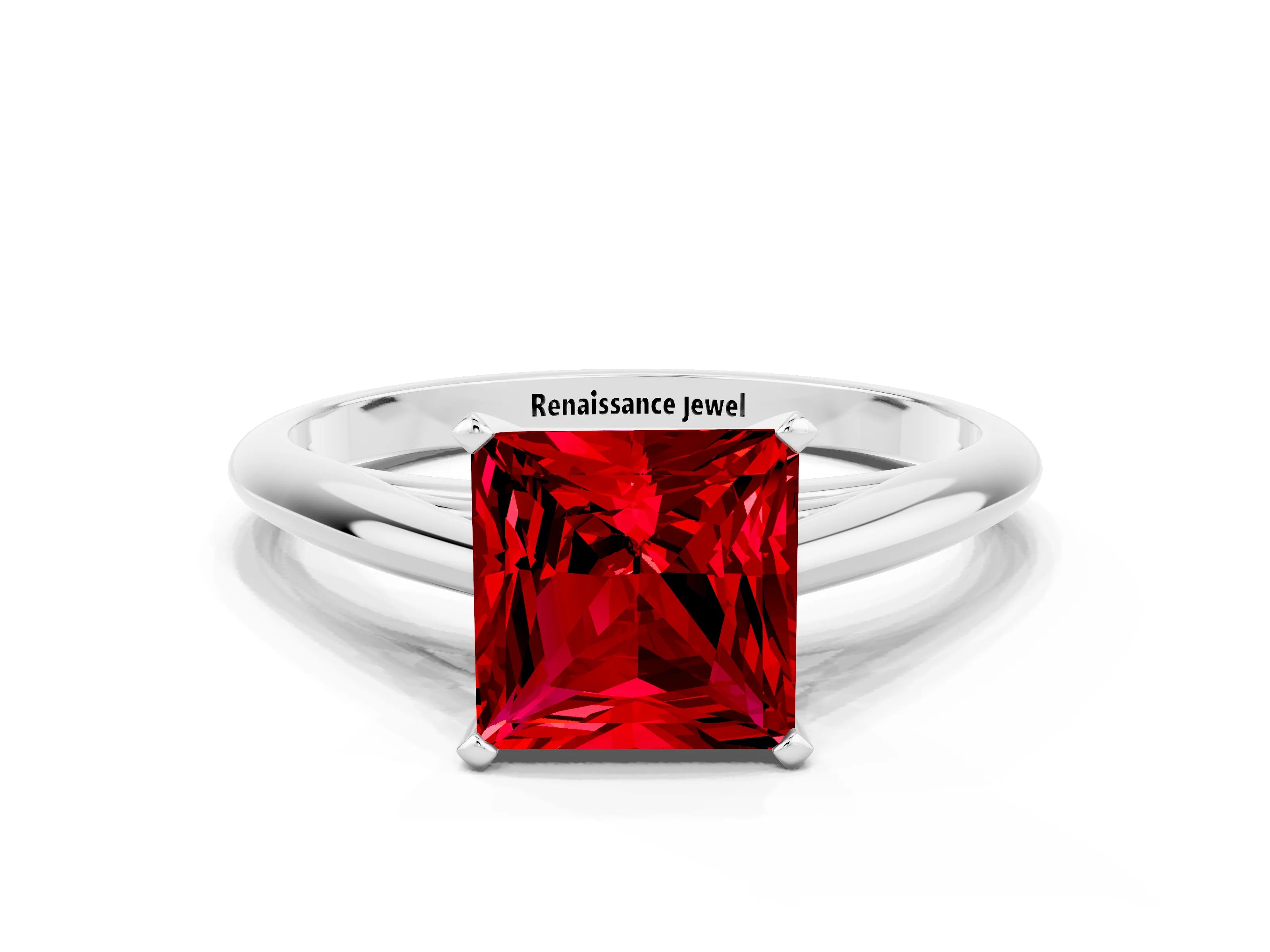 White gold Princess Cut Ruby Solitaire Engagement Ring with Cathedral Setting and Four-Prong Mount_24