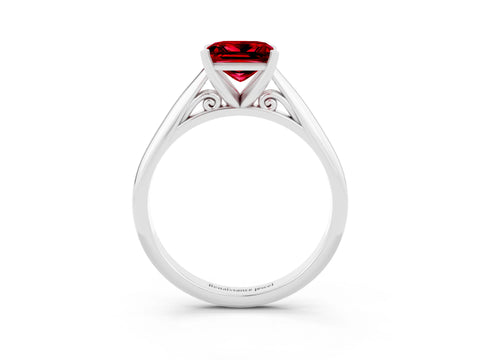 White gold Princess Cut Ruby Solitaire Engagement Ring with Cathedral Setting and Four-Prong Mount_27
