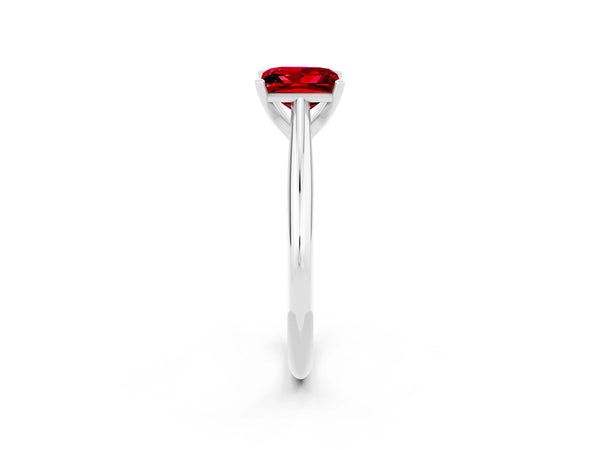 White gold Princess Cut Ruby Solitaire Engagement Ring with Cathedral Setting and Four-Prong Mount
