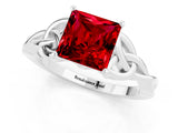 White gold Princess Cut Ruby Solitaire Engagement Ring with Celtic Knot Band and Four-Prong Setting_1